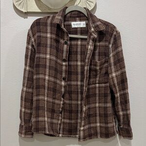 Abercrombie & Fitch Soft A&F Plaid Button Down Shirt Brown Cream XS